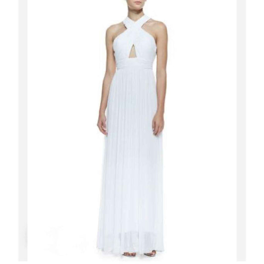 Alice + Olivia White Halter Style Flowy Backless Evening Gown Sz 2