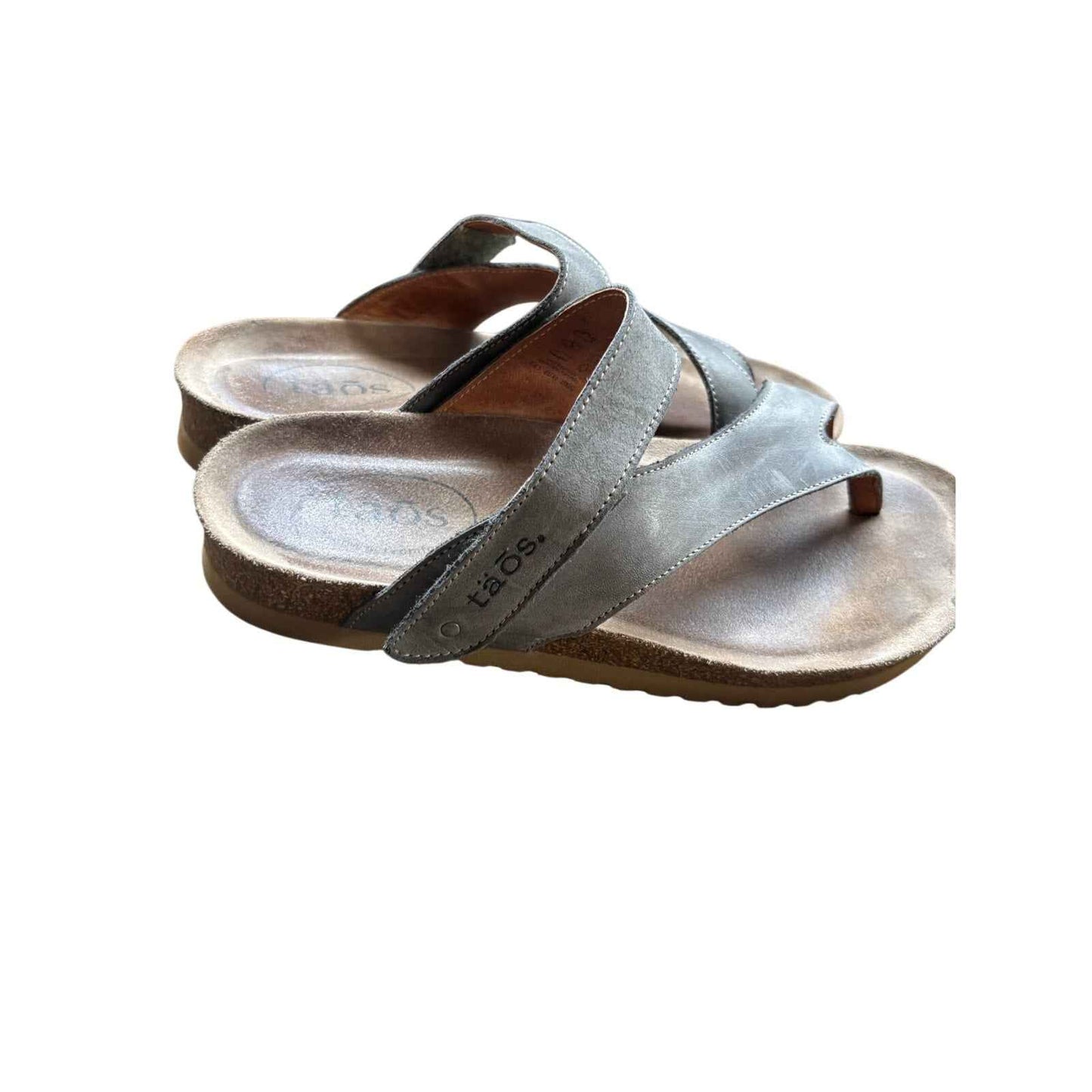 Taos Gray Leather Outdoor Slide with Velcro Strap Sz EUR 40