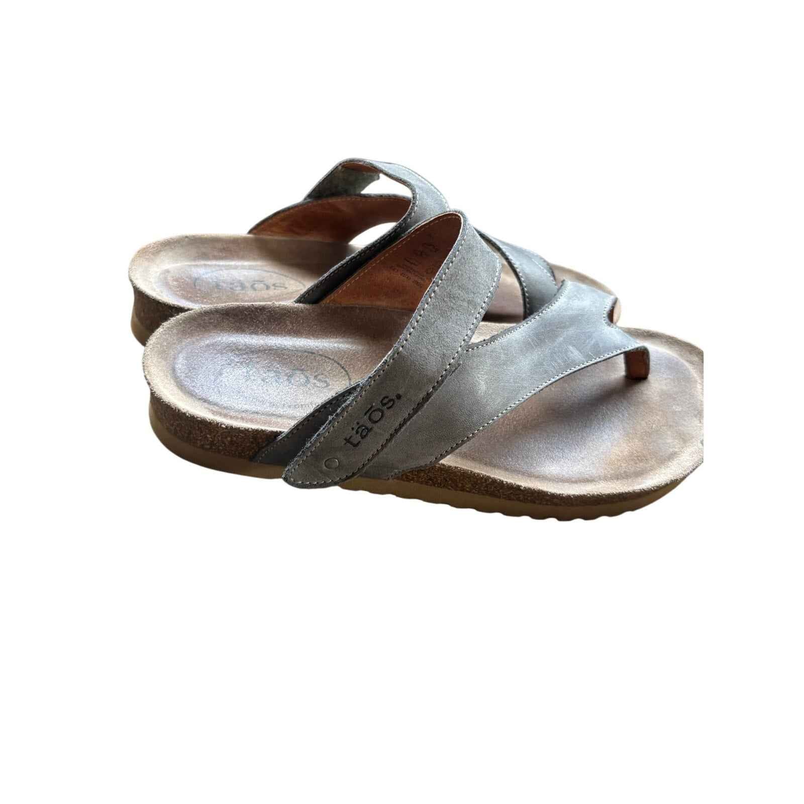 Taos Gray Leather Outdoor Slide with Velcro Strap Sz EUR 40
