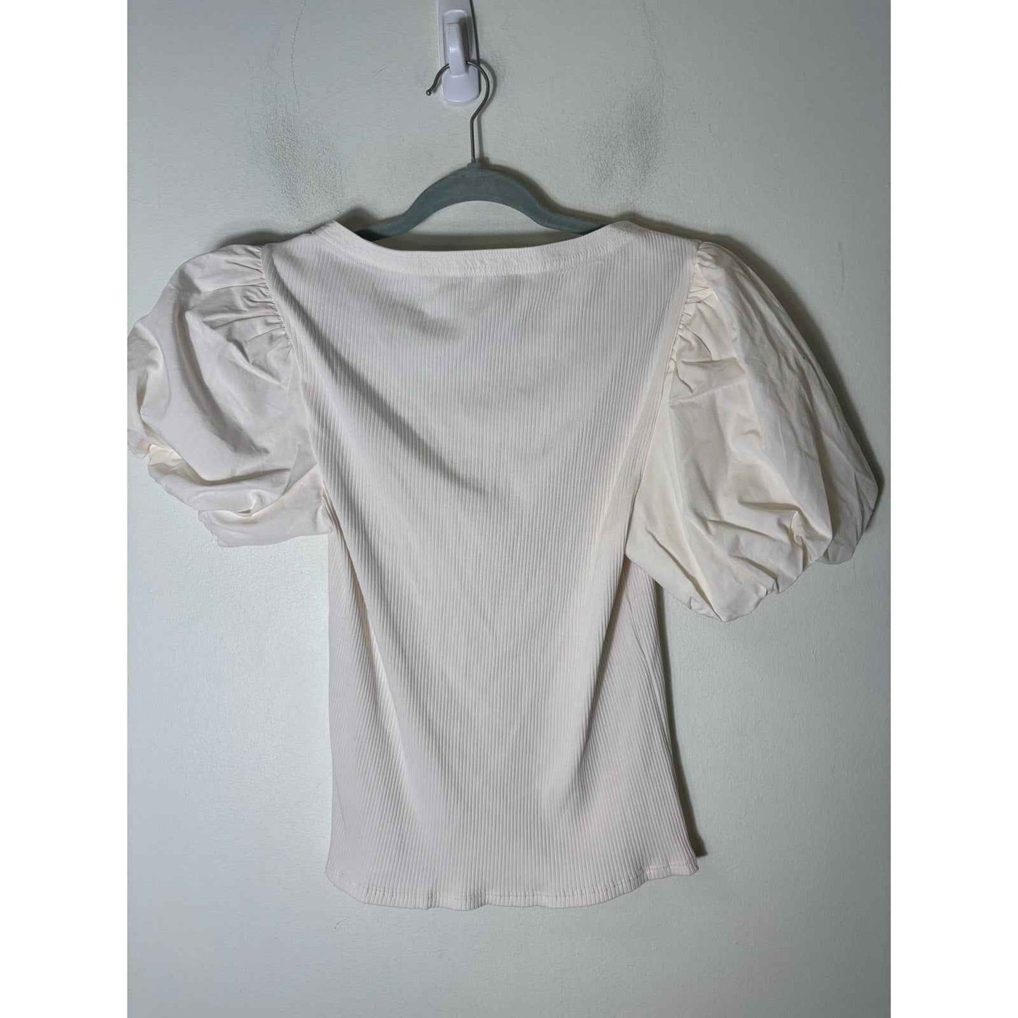 Derek Lam IO Crosby Mixed Media Cream Colored Puff Sleeve Shirt Sz M