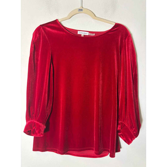 Calvin Klein Holiday Red 3/4 Sleeve Velour Top Sz S