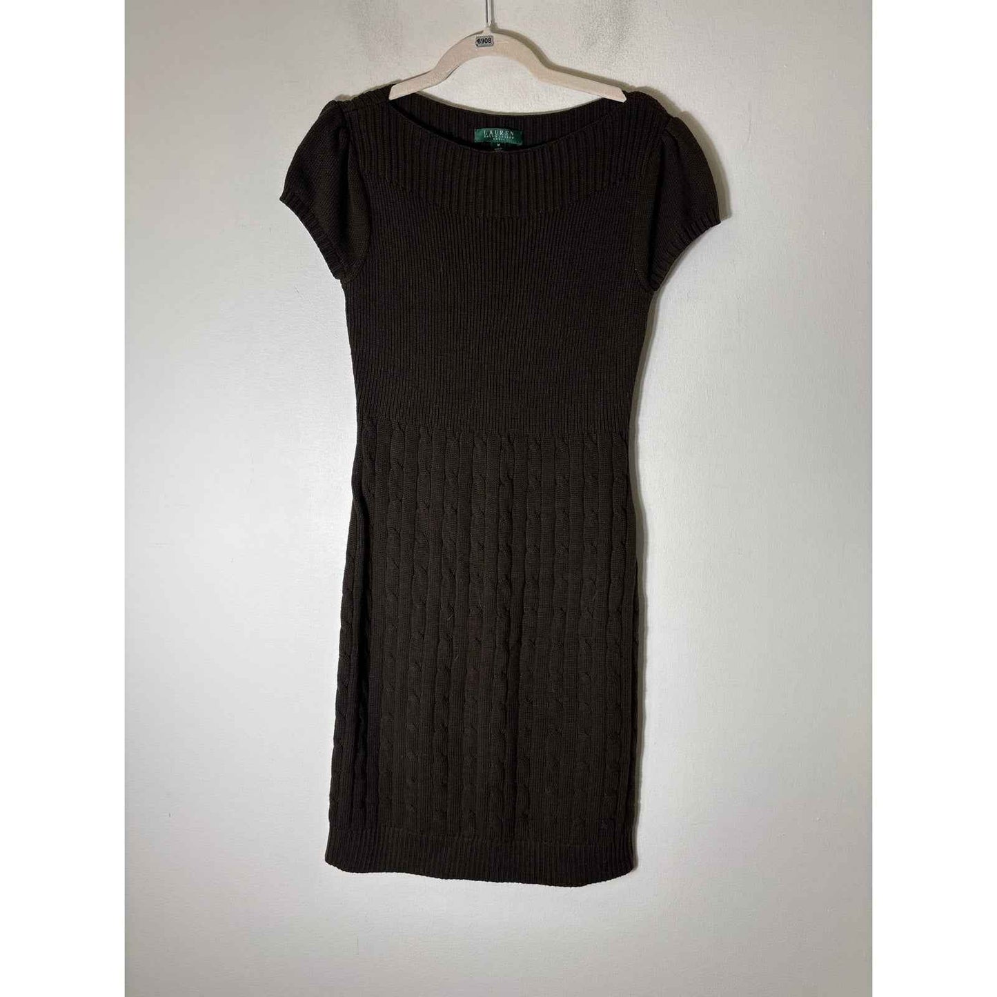 NWT Ralph Lauren Dark Brown Cap Sleeve Midi Sweater Dress Sz M