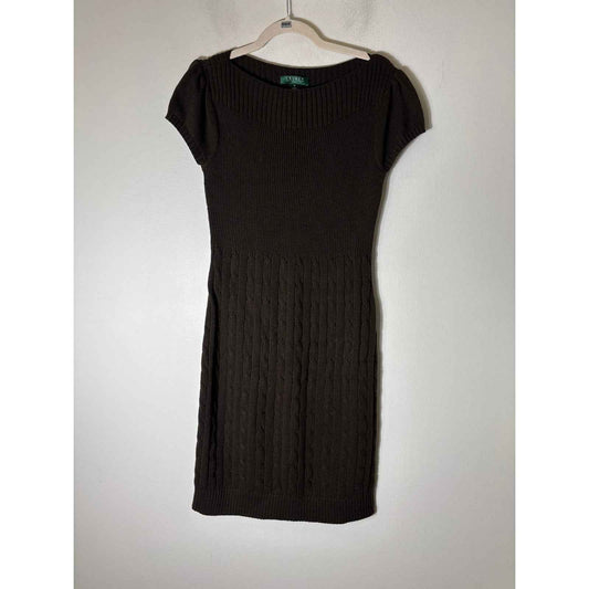 NWT Ralph Lauren Dark Brown Cap Sleeve Midi Sweater Dress Sz M