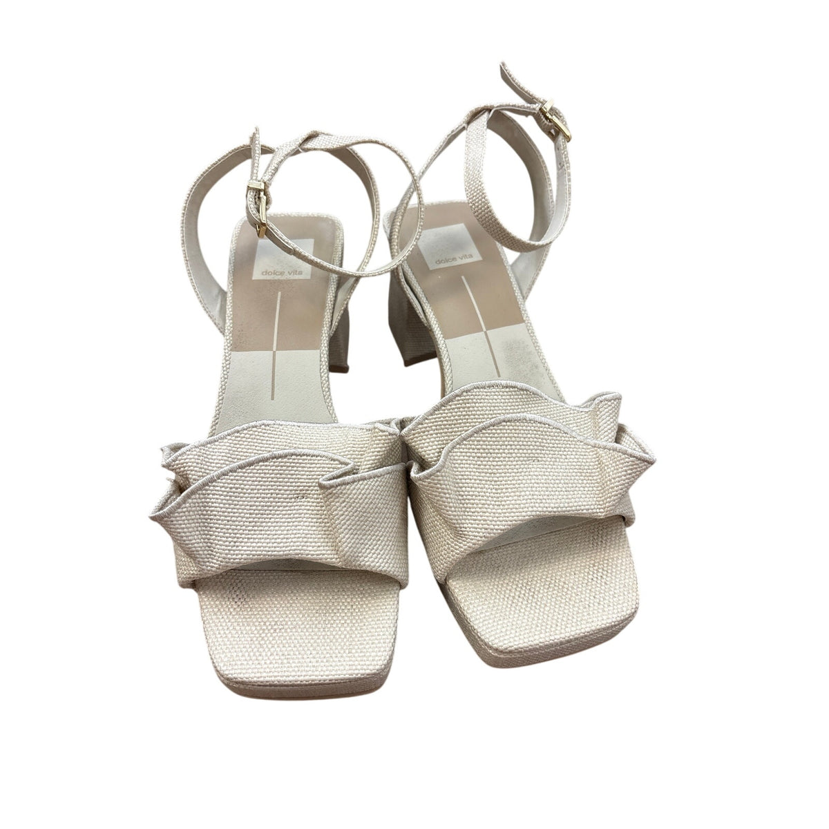 Dolce Vita Cream Woven Ankle Wrap Block Sandals Sz 9