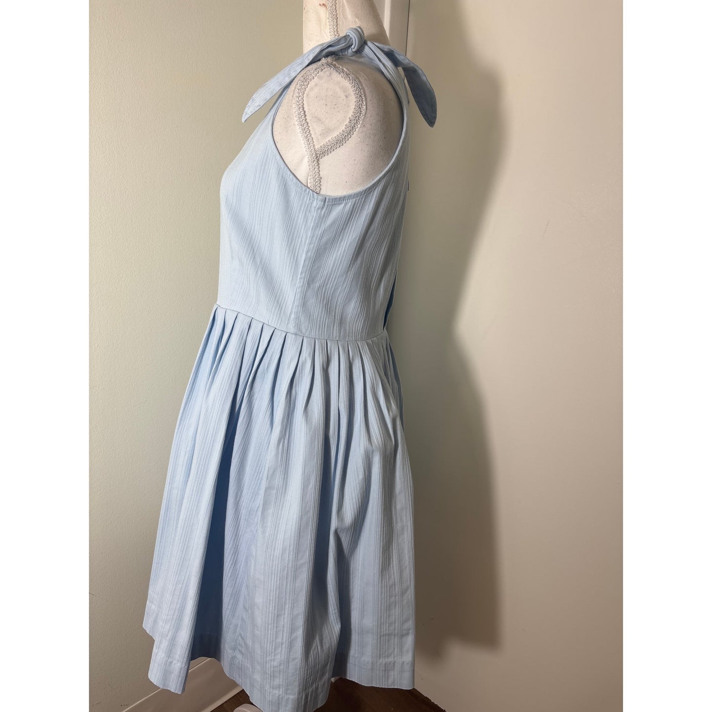 Buru Baby Blue Tie Shoulder A Line Lemon Button Dress Sz S