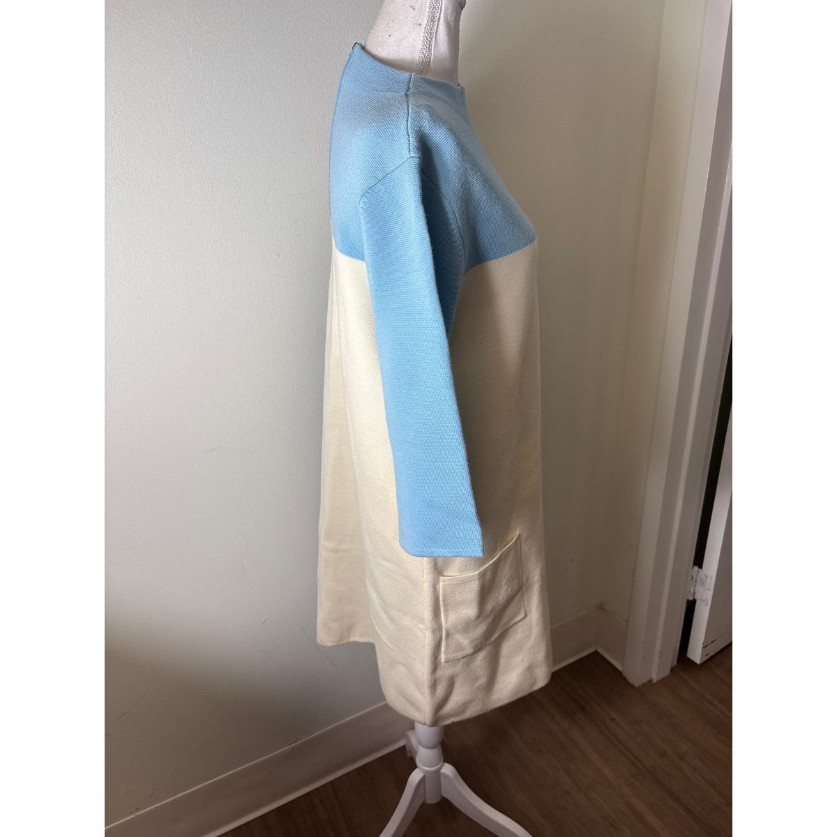 Frances Valentine Light Blue Color Block Long Sleeve Knit Dress Sz M