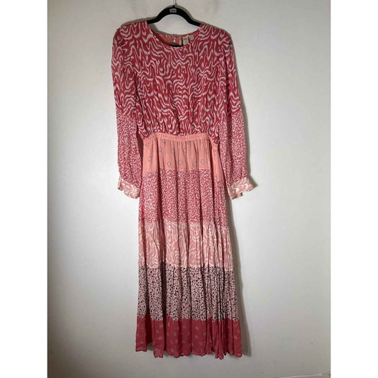 DOLAN Pink Long Sleeve Patchwork Tiered Maxi Dress Sz S