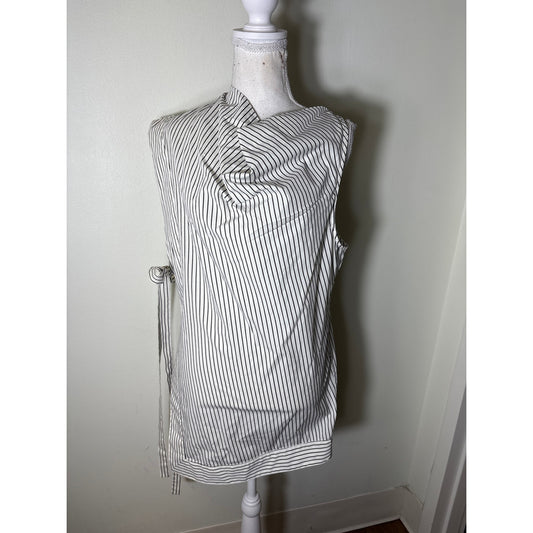 STAUD Off White Dark Gray Stripe Sleevless Open Sided Cotton Top Sz L