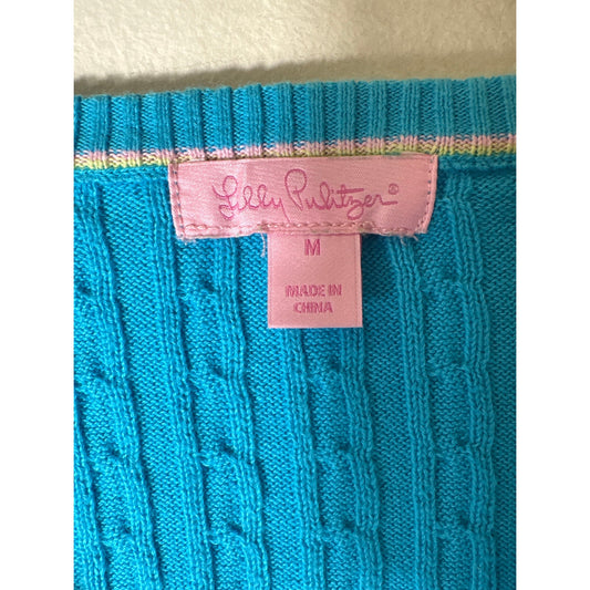Lilly Pulitzer Bright Teal Long Sleeve Cotton Cable Knit Sweater Sz M
