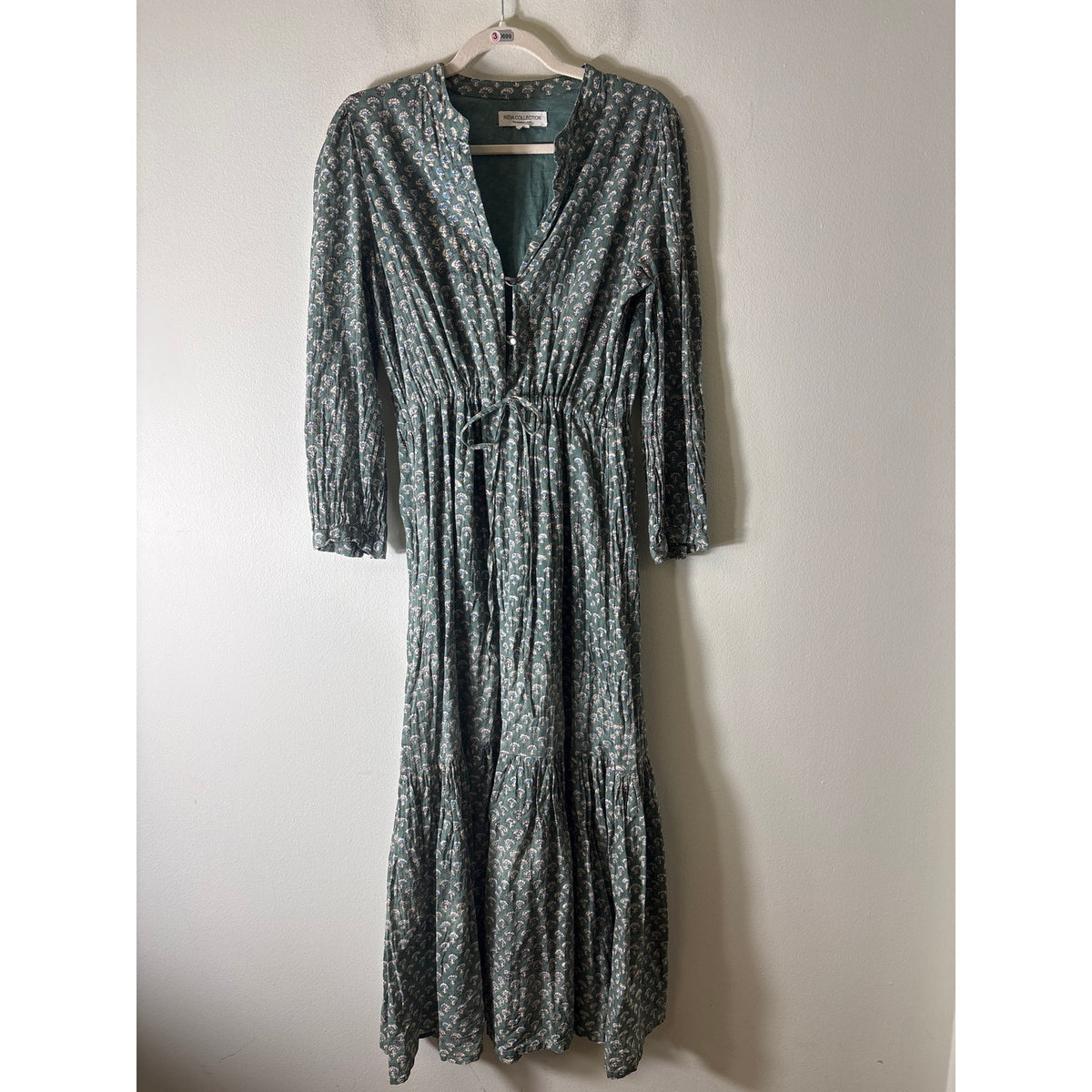 India Collection Green Long Sleeve Cotton Maxi Dress Sz M