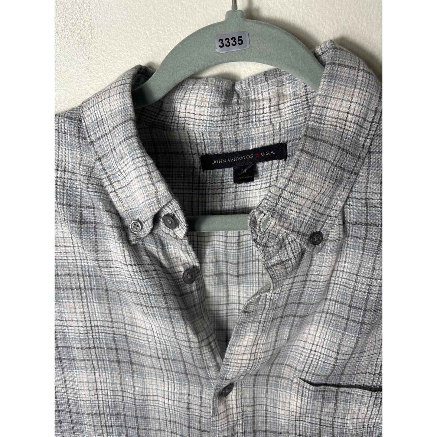 Men's John Varvatos Greenish Gray Plaid Long Sleeve Linen Shirt Sz M