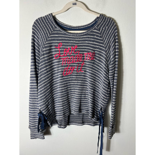 Sundry Blue White Knit Long Sleeve Cotton Top Sz 2