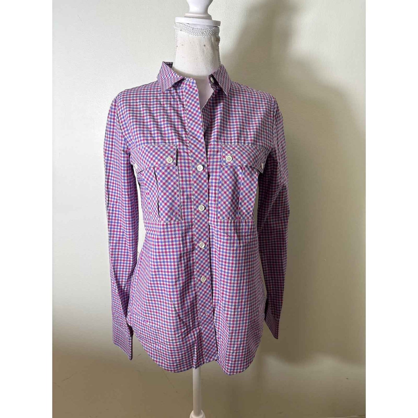 NWT Fushia and Purple Check Long Sleeve Button Up Shirt Sz S
