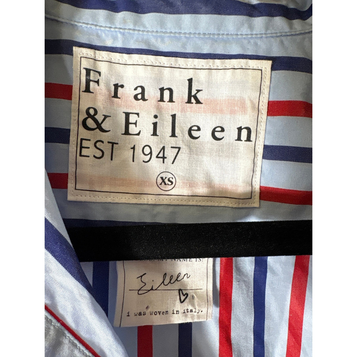 Frank & Eileen Light Blue Red Stripe Button Up Shirt Sz XS