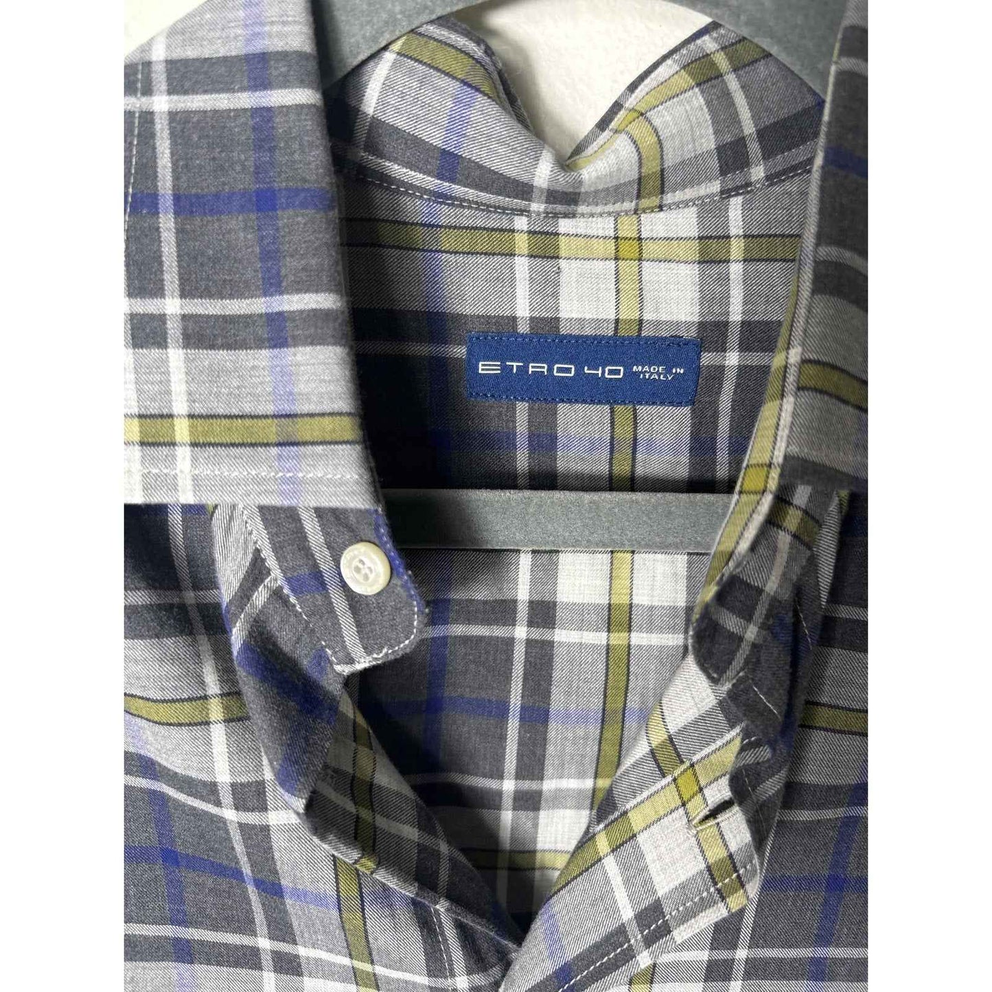 Men's Etro 40 Gray Plaid Long Sleeve Cotton Button Down Shirt Sz