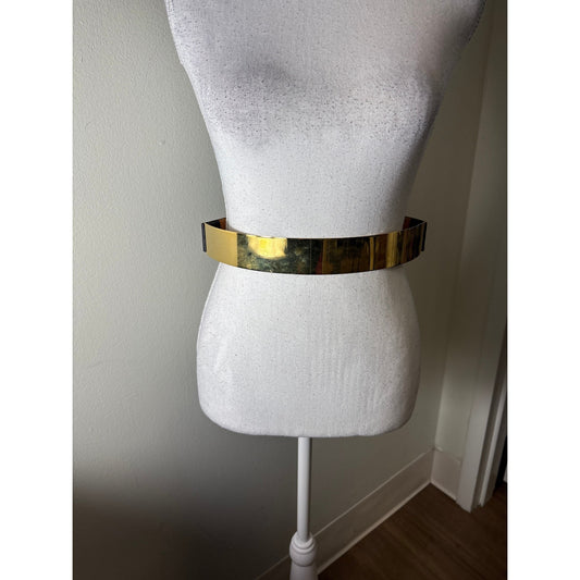 BRAVE Black Stretch Waist Belt Gold Metal Plaque Sz 26