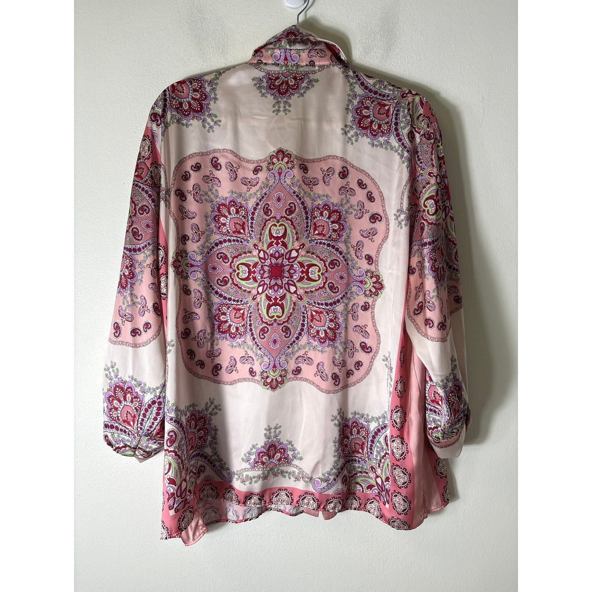 Zara Pink Paisley Long Sleeve Button Up Flowy Shirt Sz L