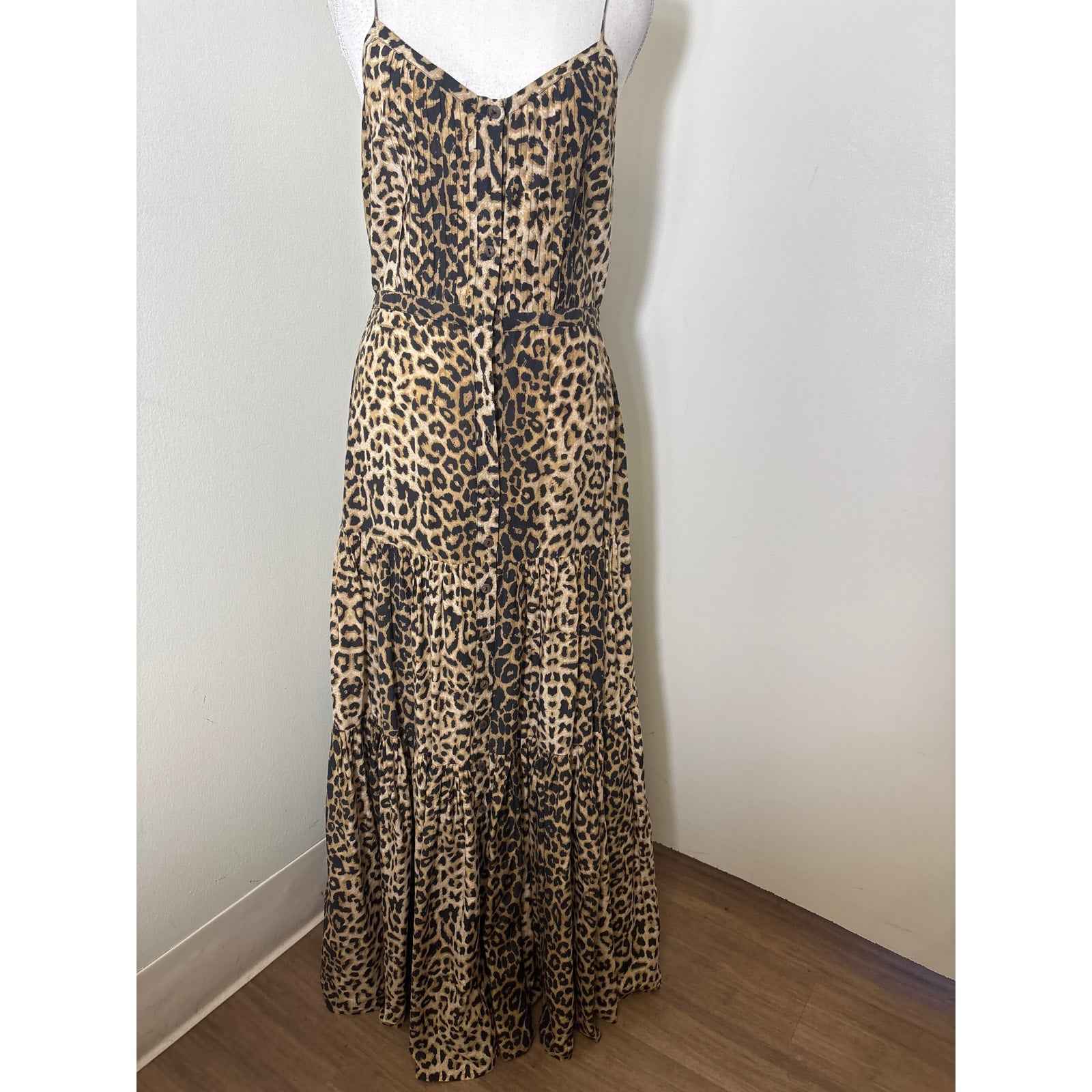 Veronica Beard Leopard Print Tie Shoulder Maxi Dress Sz S