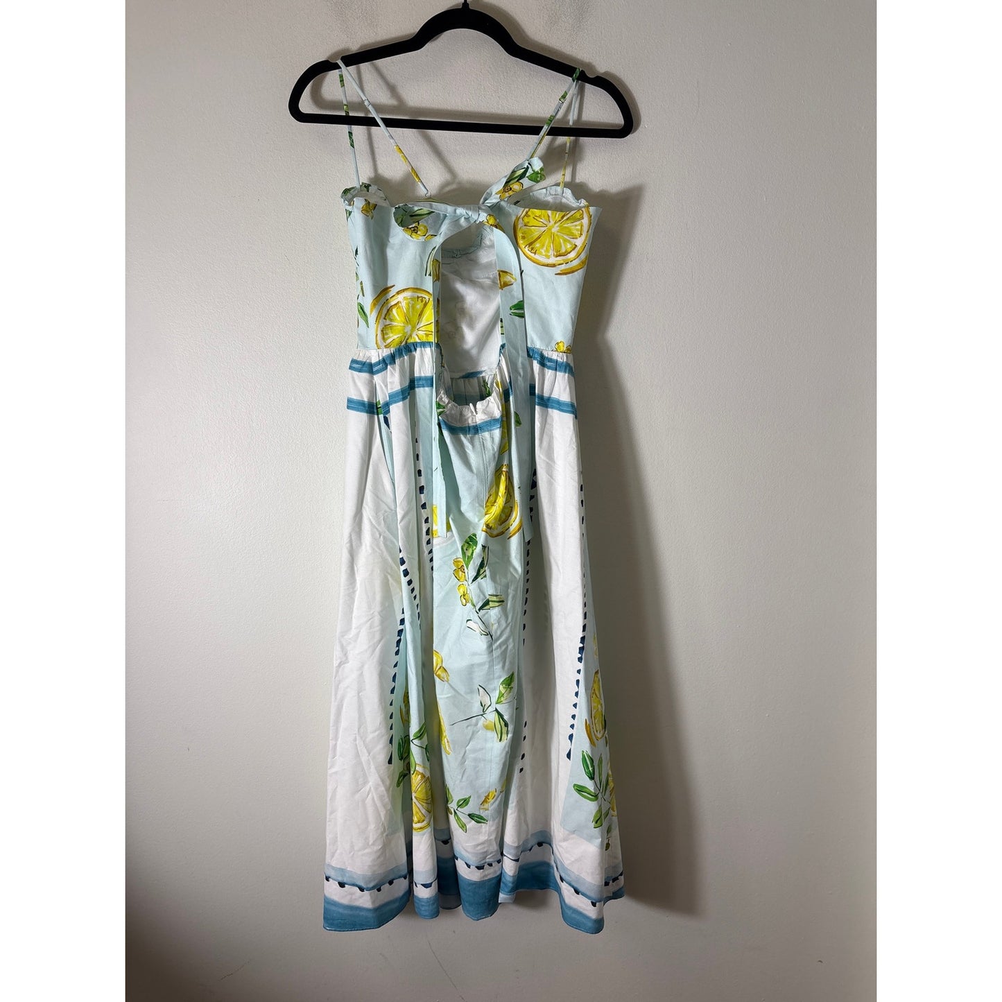 Zara Light Blue Lemons Backless Cotton Maxi Dress Sz L