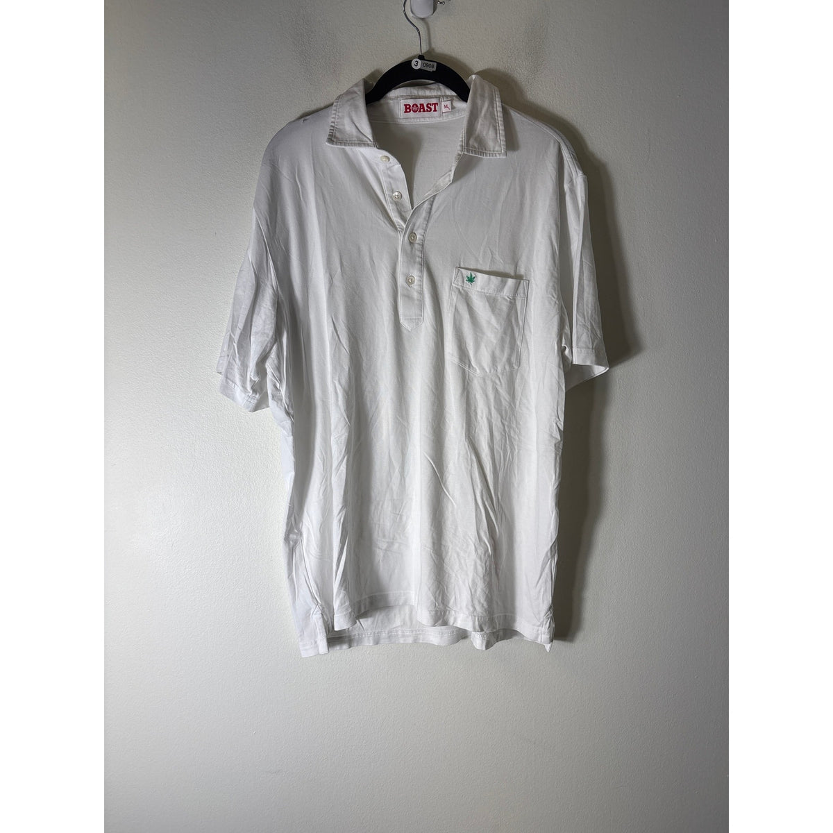 Mens Boast White W Green Leaf Tennis Polo Shirt Sz M