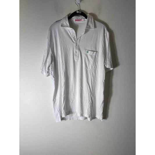 Mens Boast White W Green Leaf Tennis Polo Shirt Sz M
