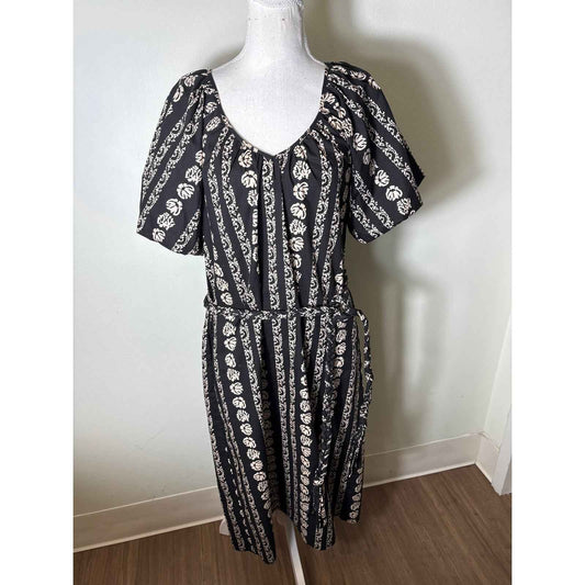 Marie Oliver Black and Cream Belted  Midi Dress Sz Xs