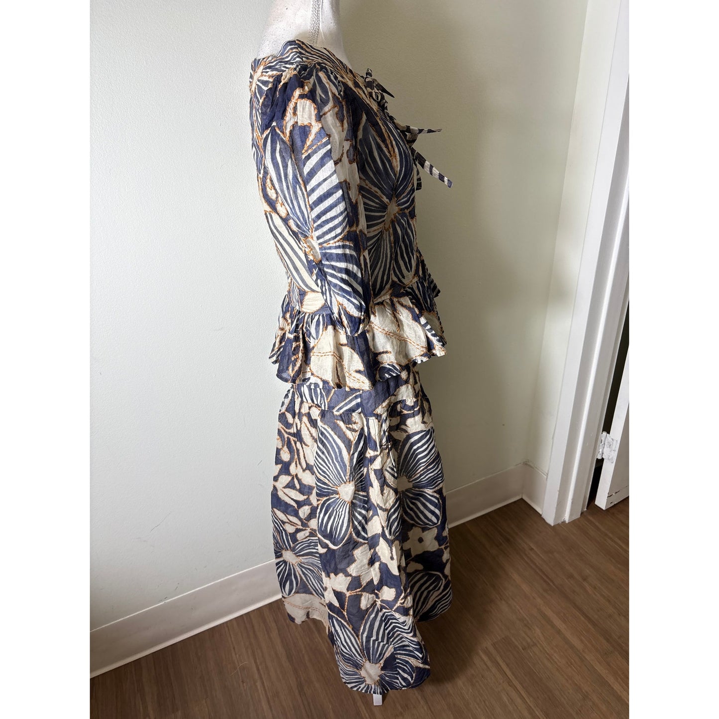 Marie Oliver Blue Floral A Line Stitch Skirt Set Sz 4