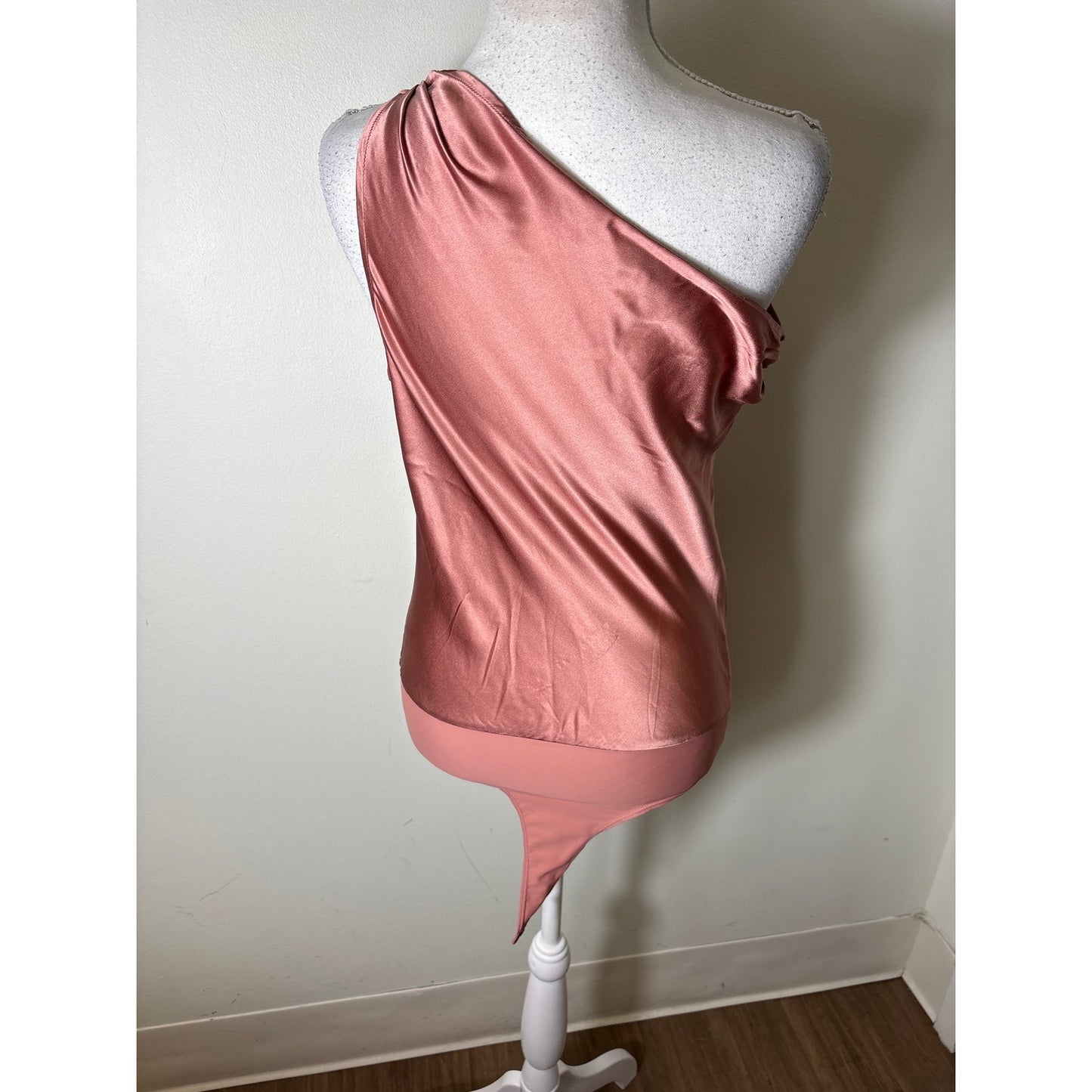 Cami NYC Rose Gold One Shoulder Silk Body Suit Sz S