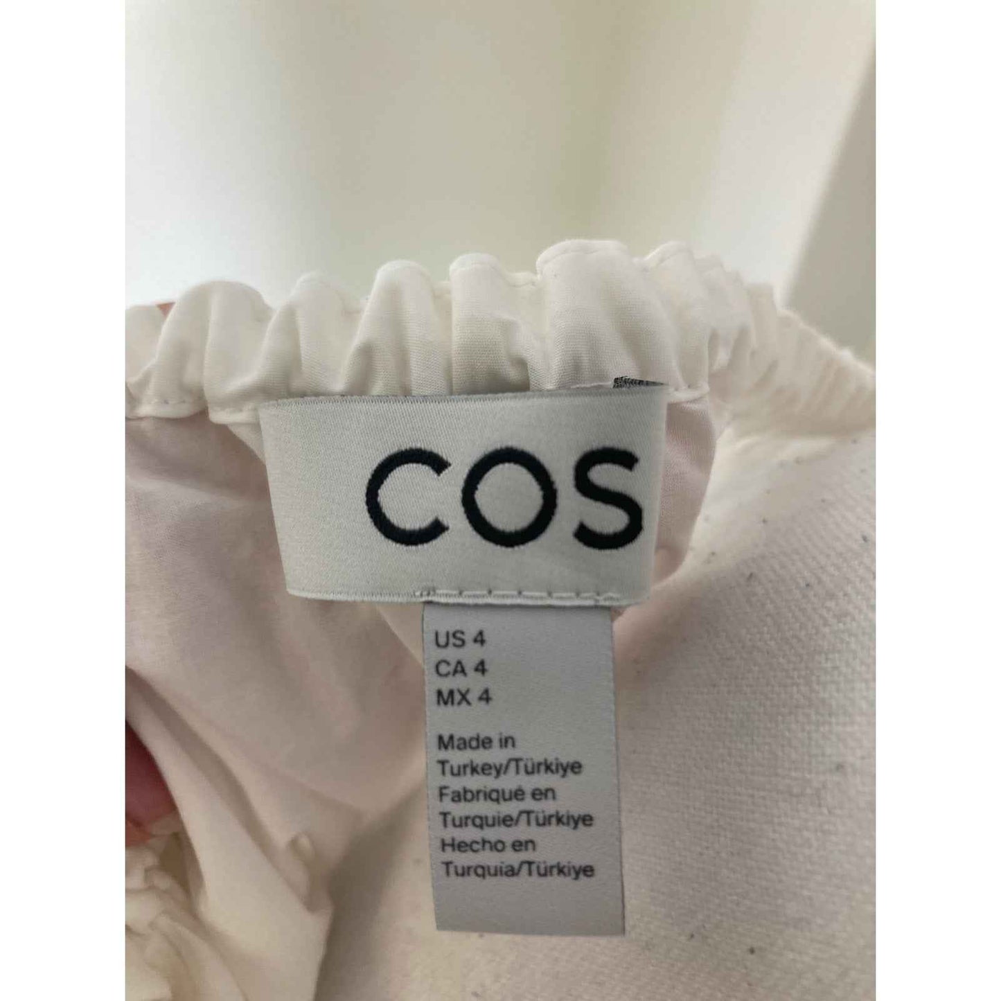 COS White Cotton Long Sleeve Tunic with Elastic Collar and Cuffs Sz 4