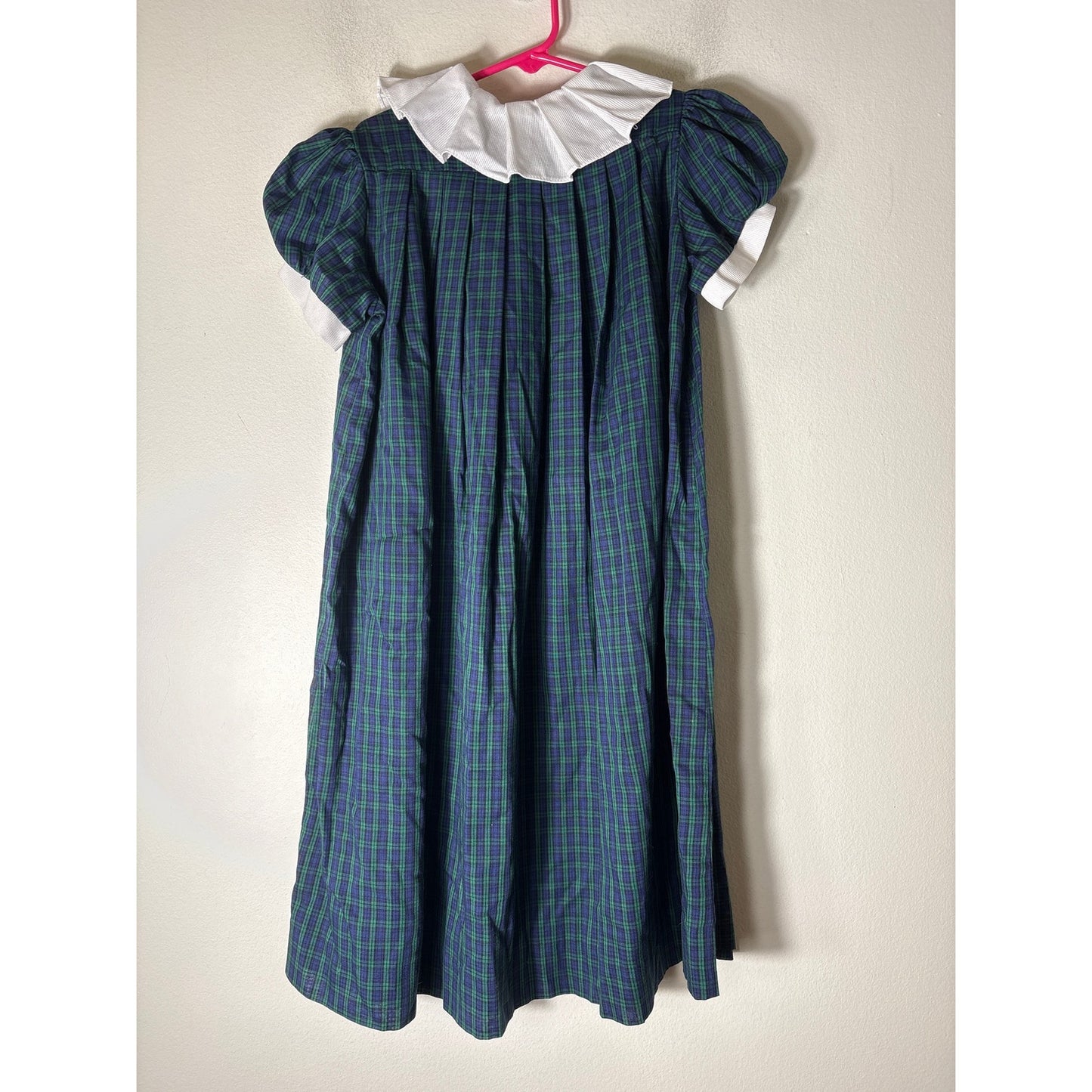 Girls Vintage Funtasia Too Navy, Green&Black Plaid Dress with White Collar Sz 6x