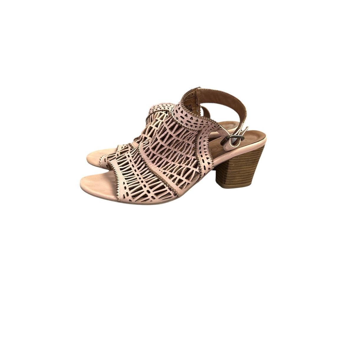 Bueno Light Brown Laser Cut Block Heel Sandals Sz 41 (10.5)