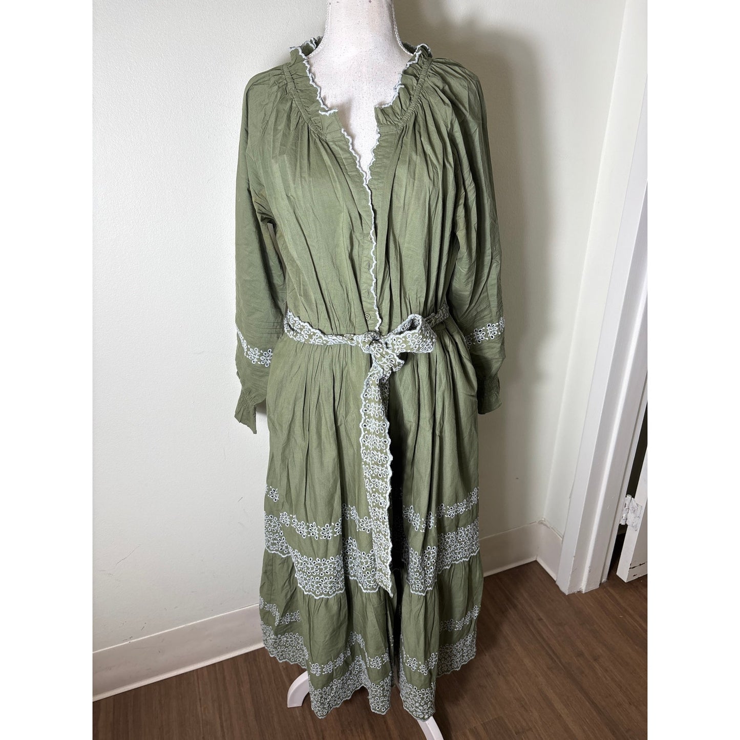 NWT Baybala Chartreuse Long Sleeve Cotton Maxi Dress Sz L