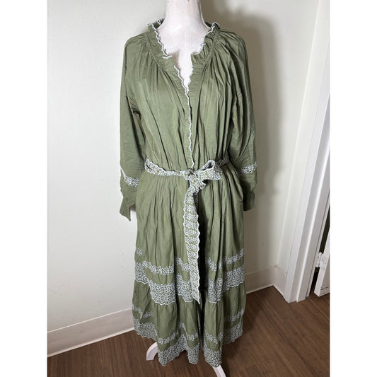 NWT Baybala Chartreuse Long Sleeve Cotton Maxi Dress Sz L