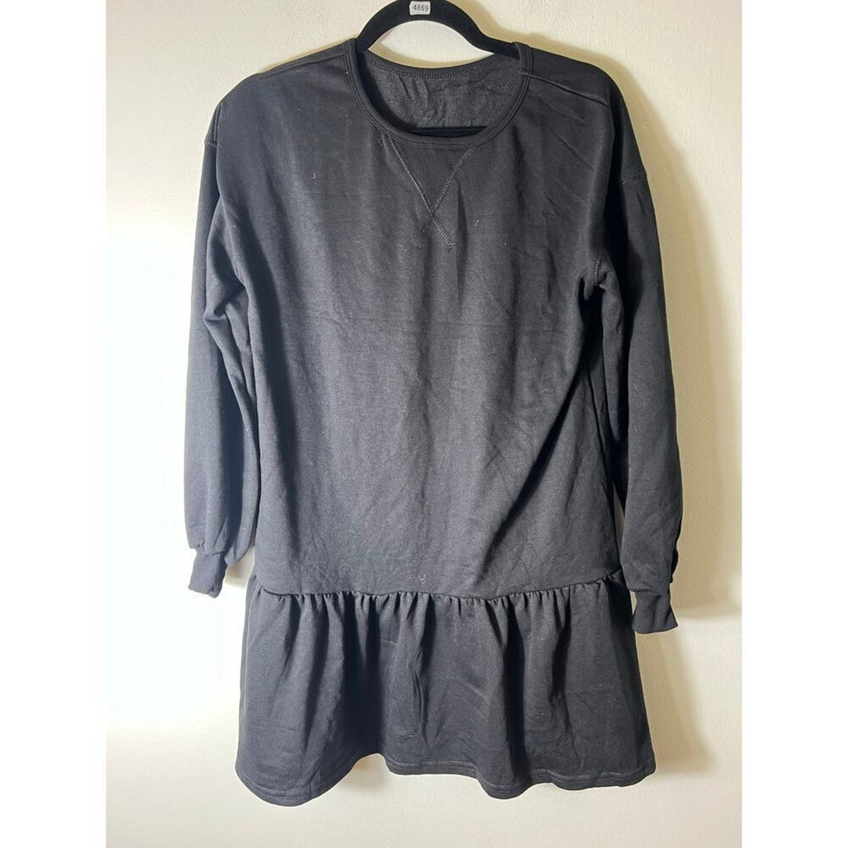Black Long Sleeve Knee Length Drop Waist Dress Size Small