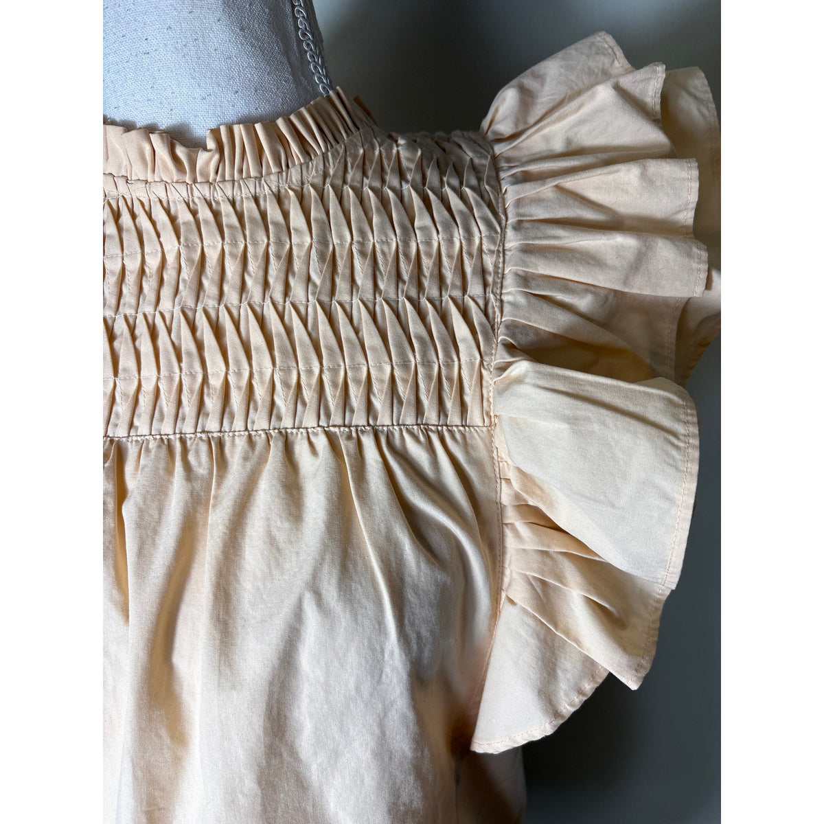 Magali Pascal Peach Cotton Flutter Sleeve Smocked Shirt Sz S