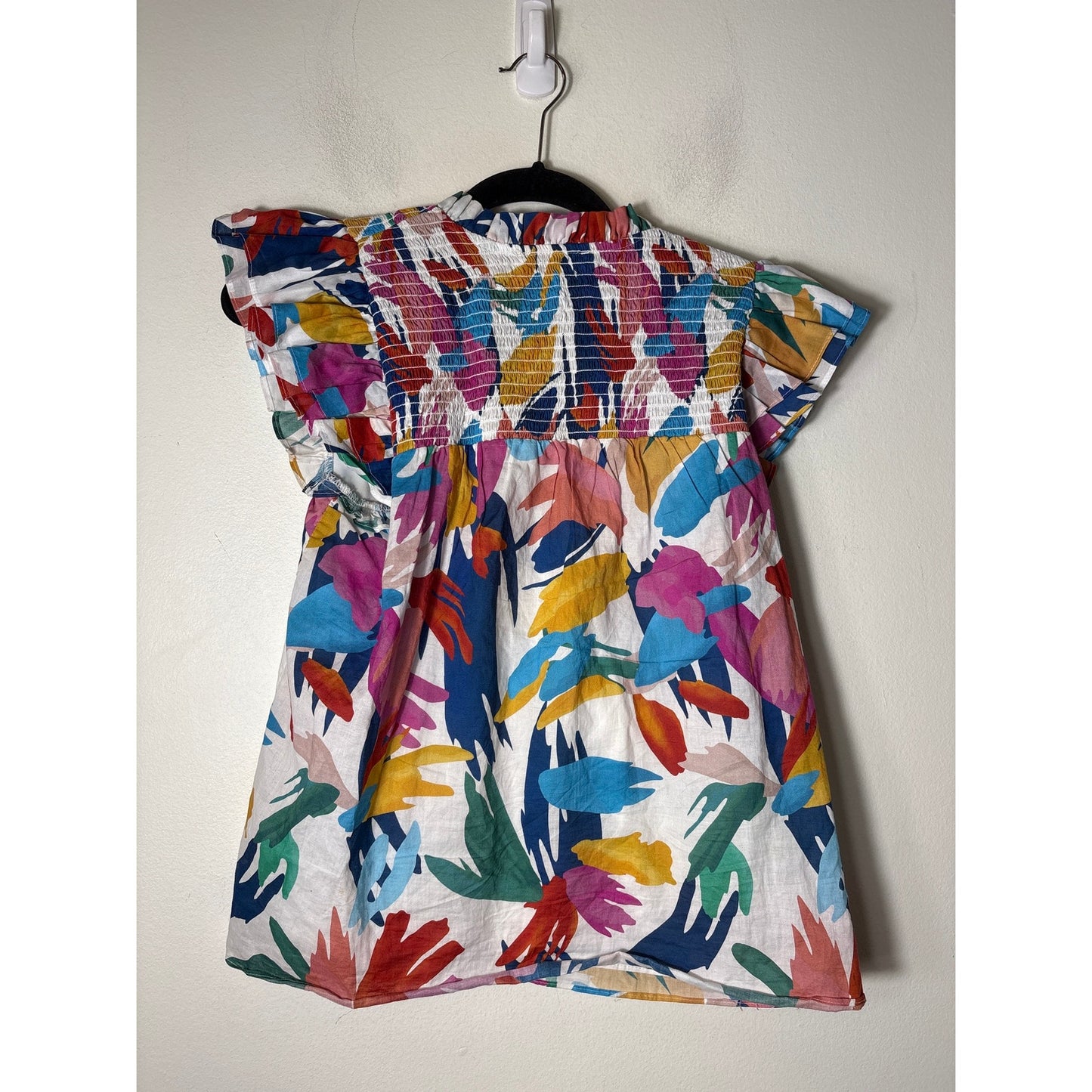 Willa Story Multicolor Flutter Sleeve Smocked Cotton Top Sz XS