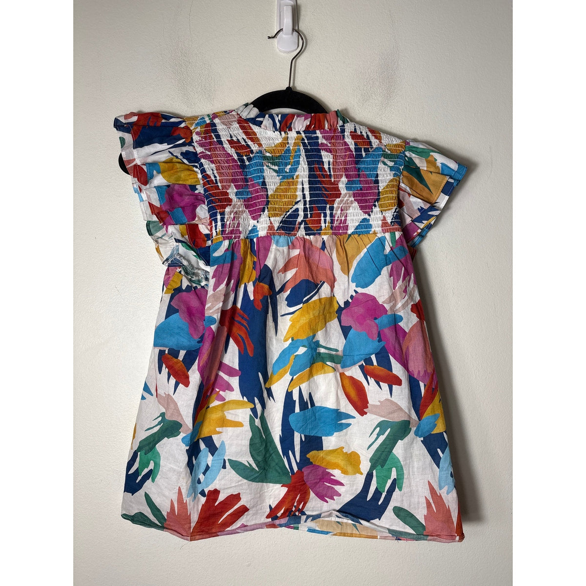 Willa Story Multicolor Flutter Sleeve Smocked Cotton Top Sz XS