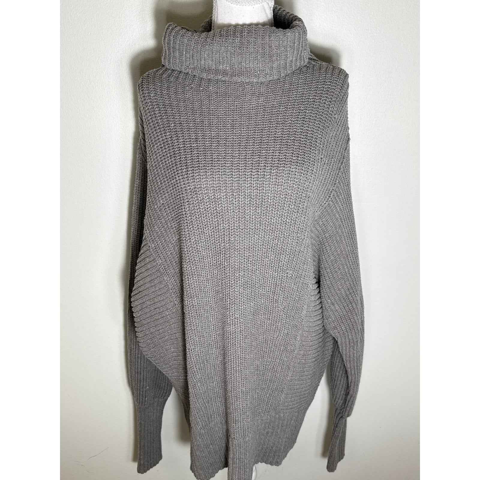 Free People Gray Long Sleeve Knee Length Knit Rollneck Sweater Dress Sz M