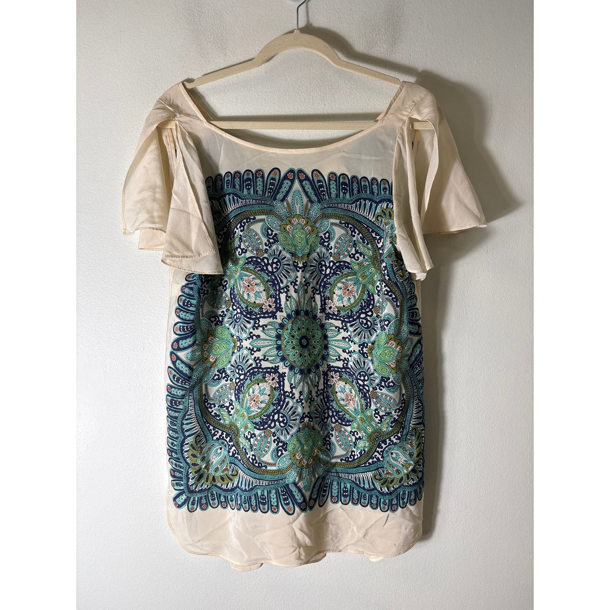 Maeve Off White Silk Scarf V-Back Top Sz M