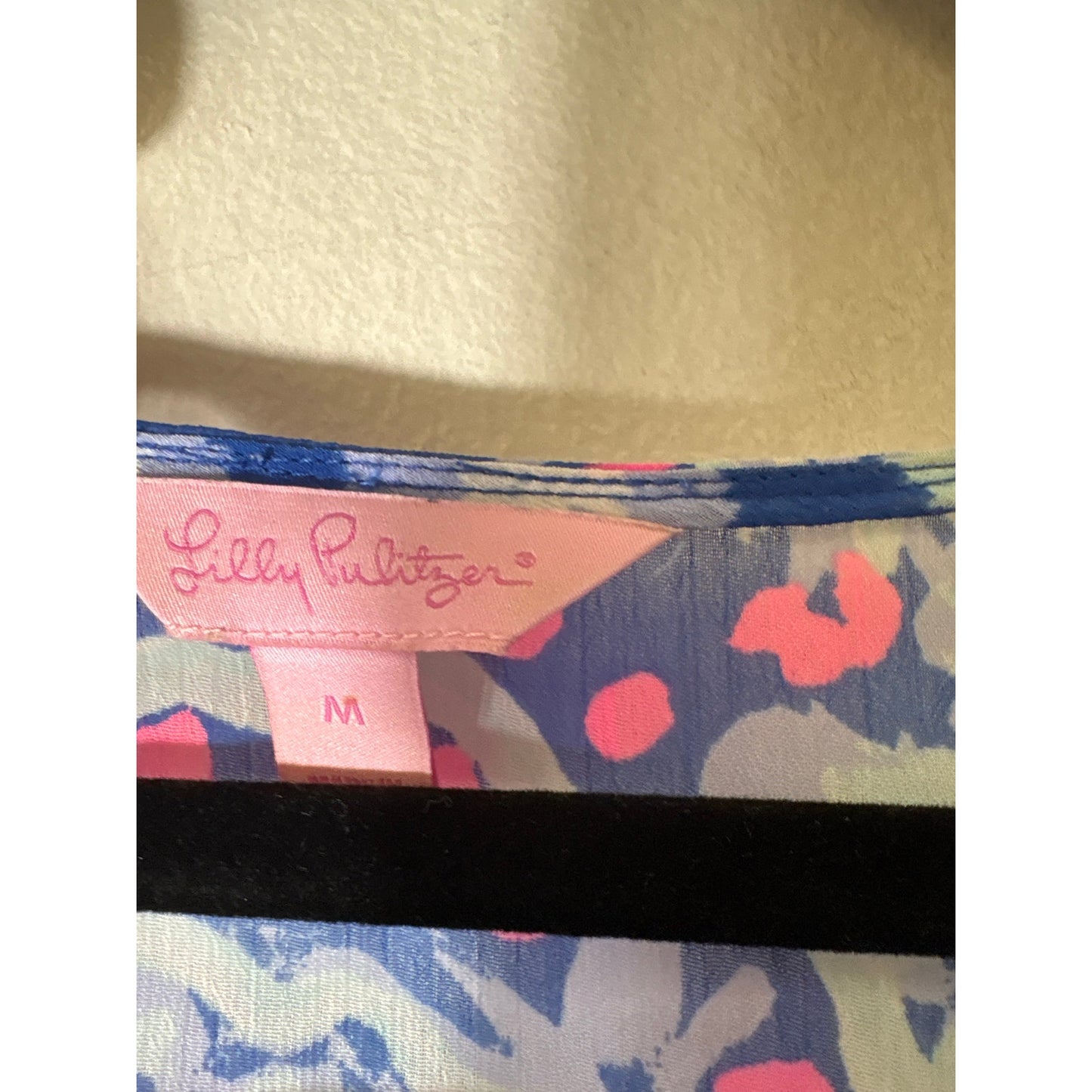 Lilly Pullitzer Blue and Pink Fringed Sheer Poncho Sz M