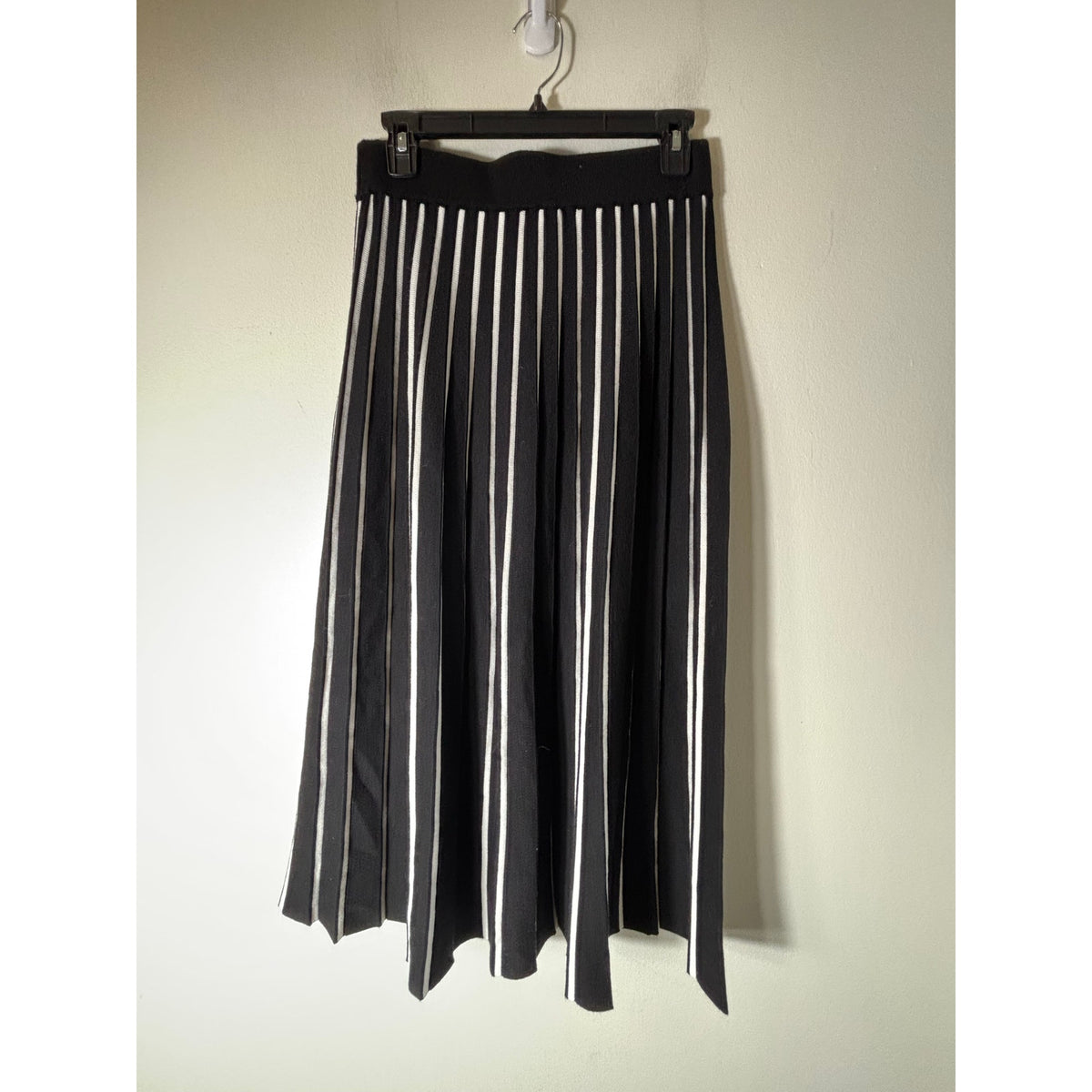 Marble Black White Stripe Knit Pull On Skirt Sz S