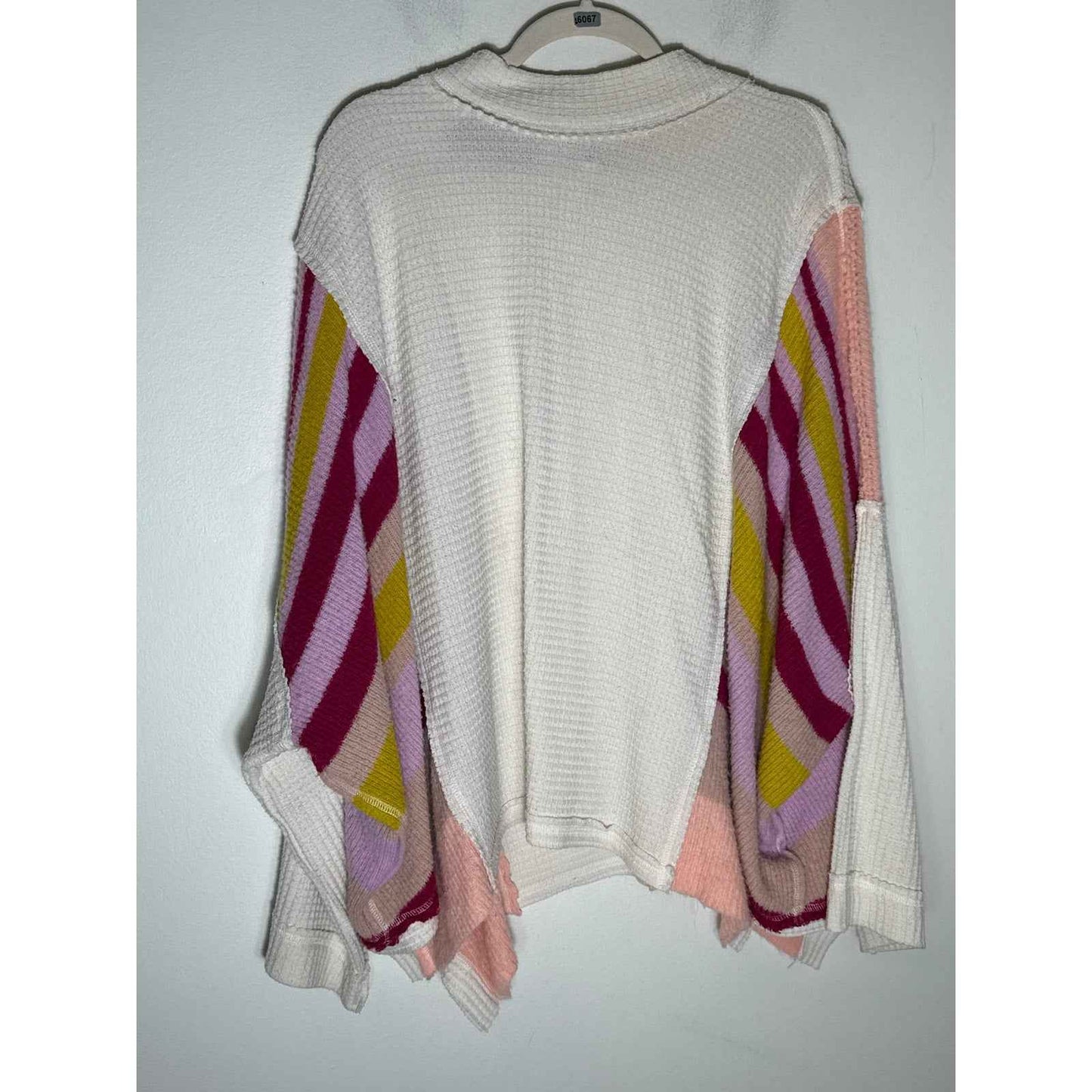 Free People Mixed Media Waffle Knit and Sweater Swing Top Sz M