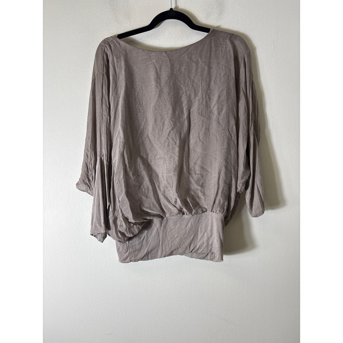 Gigi Moda Taupe Mixed Media Long Sleeve Blouson Style Top Sz M
