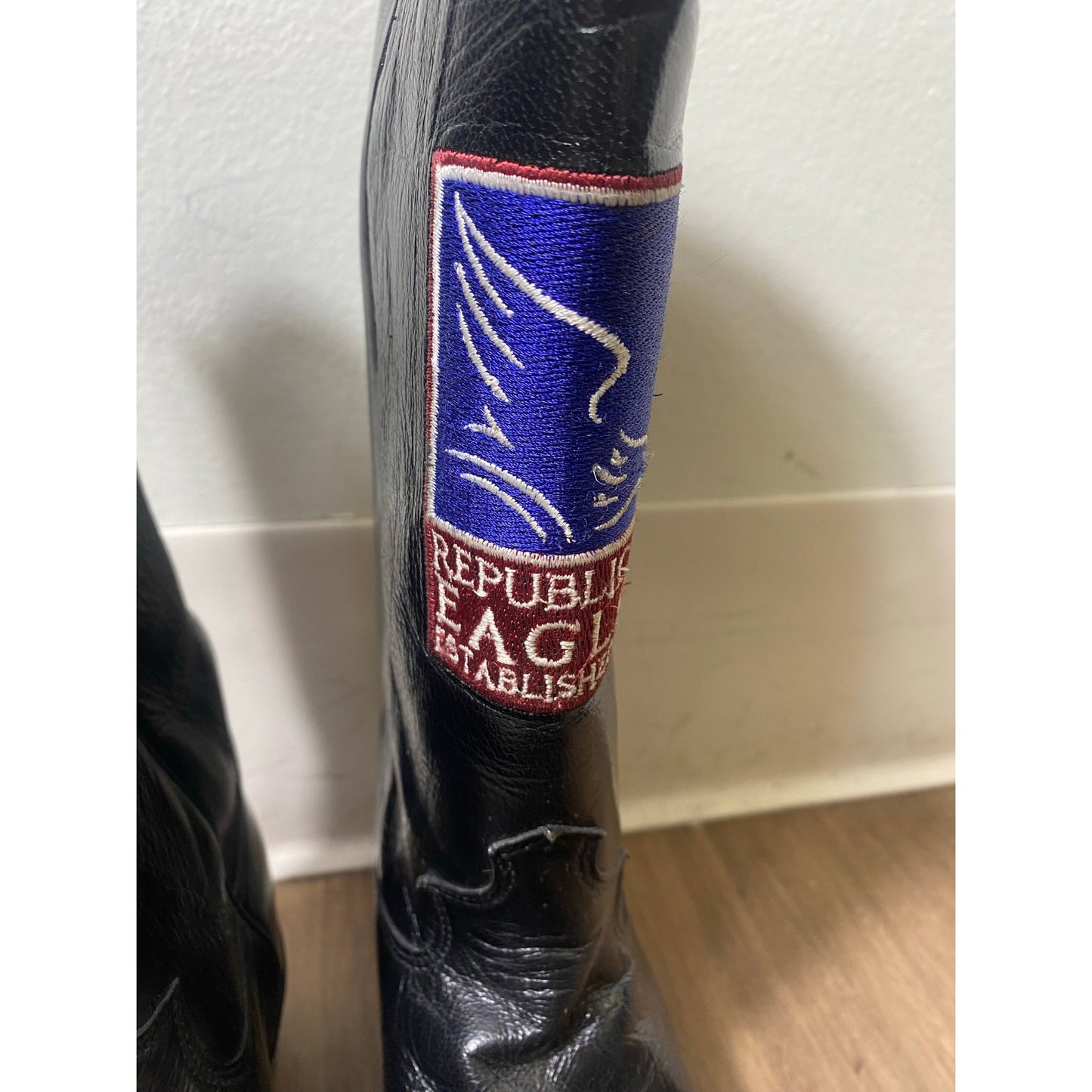 Justin Brand Black "Repulican Eagles" Leather Cowboy Boot Sz  7