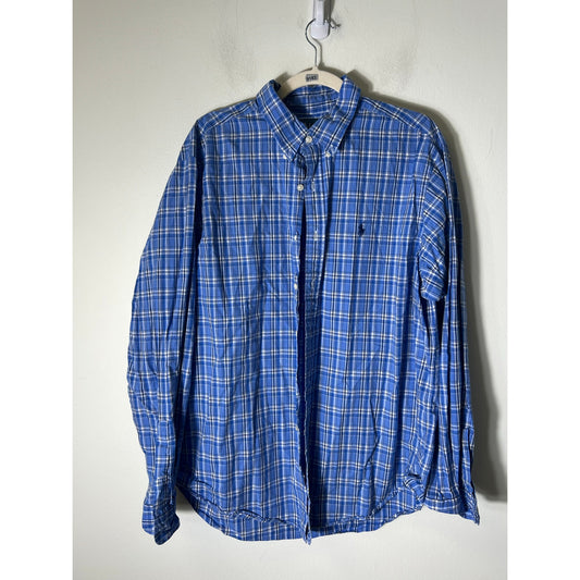 Ralph Lauren Blue Plaid Button up Classic Fit Dress Shirt Sz L