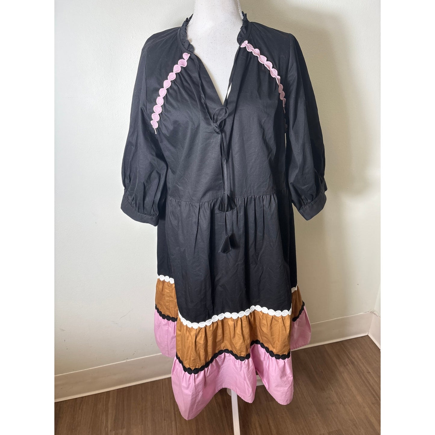 Crosby by Mollie Burch Cotton Colorblock Puff Sleeve Midi Dress Sz L