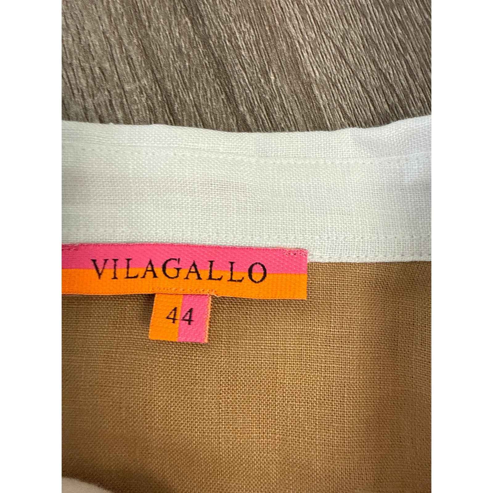 Vilagallo Off White Brown Long Sleeve Linen Button Up Long Sleeve Shirt Sz 44