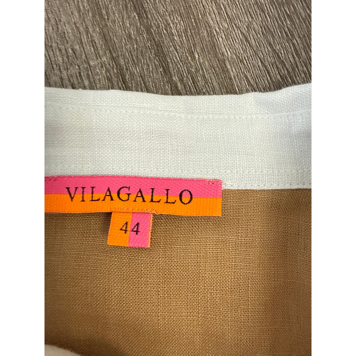 Vilagallo Off White Brown Long Sleeve Linen Button Up Long Sleeve Shirt Sz 44