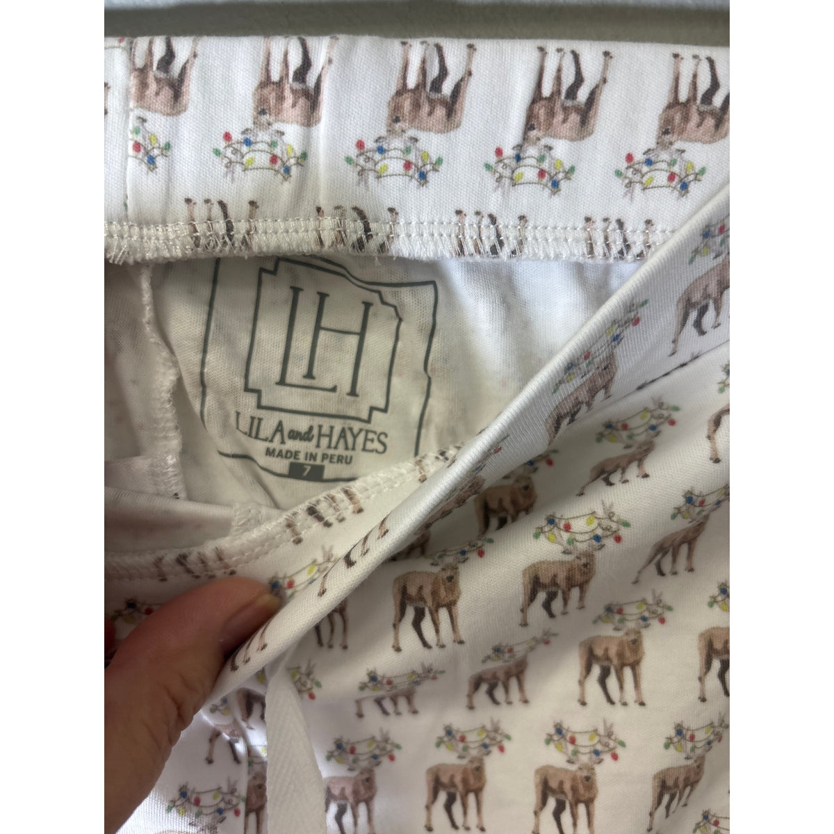 Girls Lila and Hayes White Reindeer Cotton PJ Pants Sz 7