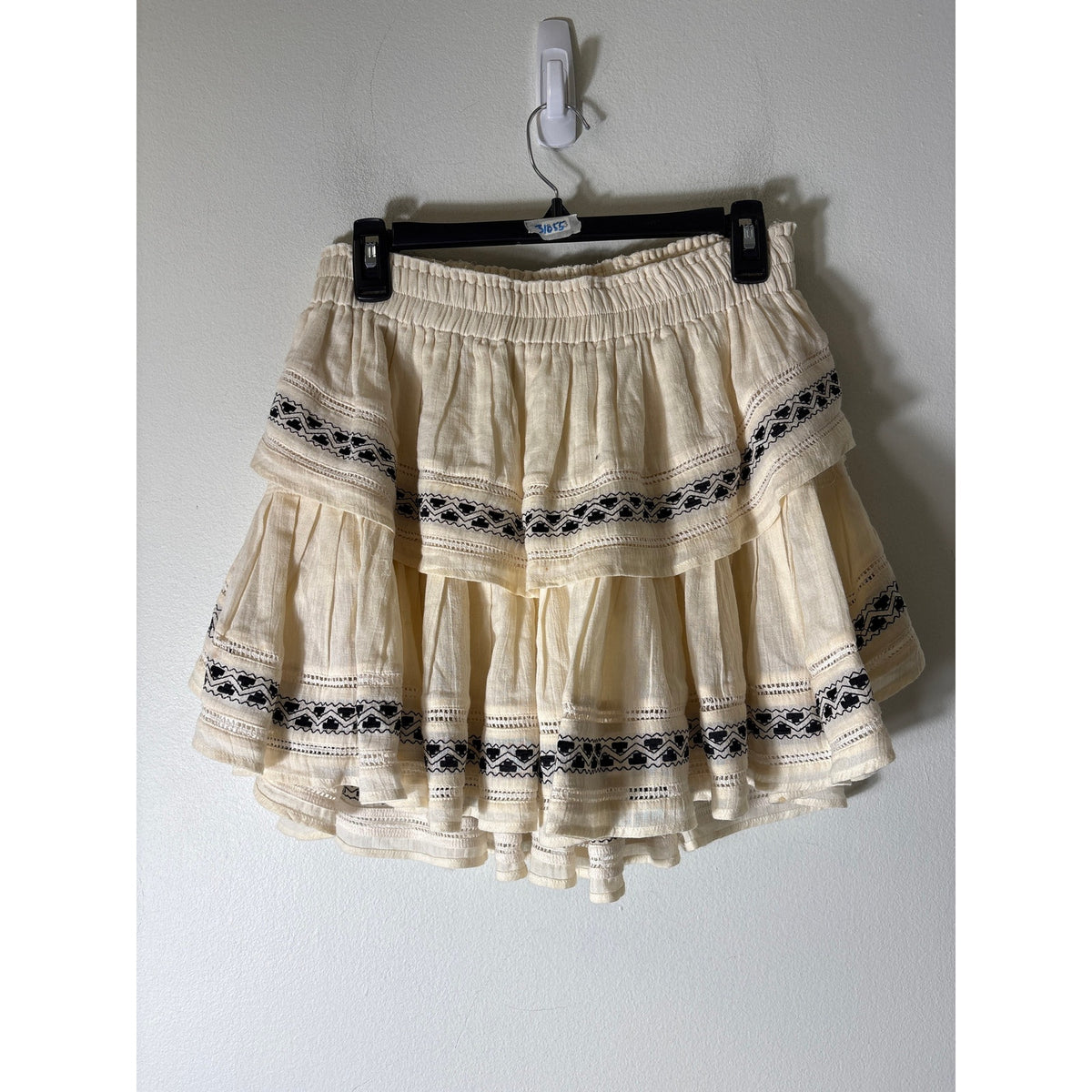 Love Shack Fancy Beige and Black Tiered Mini Skirt Sz L